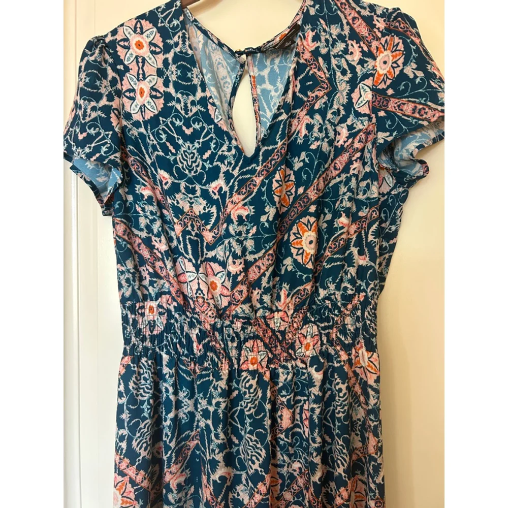 Women's INC International Concepts Teal Pink Floral Midi Dress Size 10 - Picture 3 of 6